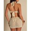 image:imageMakeMeChic Womens Sequin Crochet Swimsuit Coverup Seashell Halter Summer Beach Cover Up TopApricot