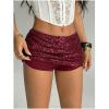 image:imageMakeMeChic Womens Sequin Sparkly Shorts Mini Micro Glitter Y2k Party Low Rise SkortRed