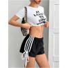 image:imageMakeMeChic Womens Striped Elastic Waist Shorts Bow Side Straight Leg Track ShortsBlack