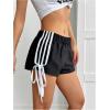image:imageMakeMeChic Womens Striped Elastic Waist Shorts Bow Side Straight Leg Track ShortsBlack