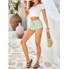 image:imageMakeMeChic Womens Striped Mini Shorts Drawstring Waist Wide Leg Summer ShortsWhite and Green