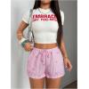 image:imageMakeMeChic Womens Striped Shorts Bow Elastic Waist Tie Front Drawstring Y2k Lounge ShortsPink