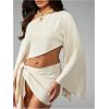 image:imageMakeMeChic Womens Summer 2 Piece Sets Poncho Crop Tops Wrap Skirt Swimsuit Coverup Beach Vacation OutfitsApricot