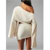 image:imageMakeMeChic Womens Summer 2 Piece Sets Poncho Crop Tops Wrap Skirt Swimsuit Coverup Beach Vacation OutfitsApricot