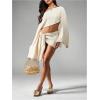 image:imageMakeMeChic Womens Summer 2 Piece Sets Poncho Crop Tops Wrap Skirt Swimsuit Coverup Beach Vacation OutfitsApricot