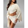 image:imageMakeMeChic Womens Summer 2 Piece Sets Poncho Crop Tops Wrap Skirt Swimsuit Coverup Beach Vacation OutfitsApricot