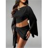 image:imageMakeMeChic Womens Summer 2 Piece Sets Poncho Crop Tops Wrap Skirt Swimsuit Coverup Beach Vacation OutfitsBlack