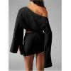 image:imageMakeMeChic Womens Summer 2 Piece Sets Poncho Crop Tops Wrap Skirt Swimsuit Coverup Beach Vacation OutfitsBlack