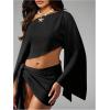image:imageMakeMeChic Womens Summer 2 Piece Sets Poncho Crop Tops Wrap Skirt Swimsuit Coverup Beach Vacation OutfitsBlack