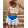 image:imageMakeMeChic Womens Summer Casual Striped Wide Leg Shorts Elastic Waist Color Block Shirred Vacation ShortsLight Blue