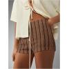 image:imageMakeMeChic Womens Summer Crochet Shorts Striped Knit Pajama Micro Mini Shorts Lounge BottomsCoffee Brown