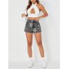 image:imageMakeMeChic Womens Summer Denim Shorts Star Distressed Trim Straight Leg High Waist Jean ShortsGrey