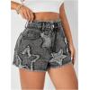 image:imageMakeMeChic Womens Summer Denim Shorts Star Distressed Trim Straight Leg High Waist Jean ShortsGrey