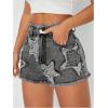 image:imageMakeMeChic Womens Summer Denim Shorts Star Distressed Trim Straight Leg High Waist Jean ShortsGrey
