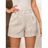 image:imageMakeMeChic Womens Summer Dressy Casual Shorts Plaid Elastic High Waisted Tailored Shorts Work Wide Leg Mini ShortsApricot Solid