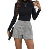 image:imageMakeMeChic Womens Summer Dressy Casual Shorts Plaid Elastic High Waisted Tailored Shorts Work Wide Leg Mini ShortsBlack and White