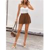 image:imageMakeMeChic Womens Summer Dressy Casual Shorts Plaid Elastic High Waisted Tailored Shorts Work Wide Leg Mini ShortsCoffee Brown