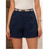 image:imageMakeMeChic Womens Summer Dressy Casual Shorts Plaid Elastic High Waisted Tailored Shorts Work Wide Leg Mini ShortsDark Blue