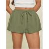 image:imageMakeMeChic Womens Summer Linen Shorts Wide Leg Drawstring Beach Shorts LoungewearArmy Green