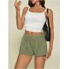 image:imageMakeMeChic Womens Summer Linen Shorts Wide Leg Drawstring Beach Shorts LoungewearArmy Green