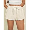 image:imageMakeMeChic Womens Summer Linen Shorts Wide Leg Drawstring Beach Shorts LoungewearBeige