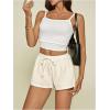 image:imageMakeMeChic Womens Summer Linen Shorts Wide Leg Drawstring Beach Shorts LoungewearBeige