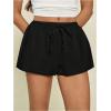 image:imageMakeMeChic Womens Summer Linen Shorts Wide Leg Drawstring Beach Shorts LoungewearBlack