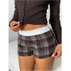 image:imageMakeMeChic Womens Summer Plaid Mini Shorts Elastic Low Waist Micor ShortsBrown