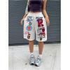 image:imageMakeMeChic Womens Summer Shorts Y2K Baggy High Waisted Bermuda Shorts Letter Printed ShortWhite