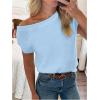image:imageMakeMeChic Womens Summer Swimsuit Coverup Off The Shoulder Tops Knit Vacation Beach Cover UpsBlue