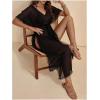 image:imageMakeMeChic Womens Summer Vacation Beach Bikini Cover Up Tassel Short Sleeve V Neck Coverup DressesBlack