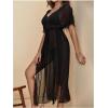 image:imageMakeMeChic Womens Summer Vacation Beach Bikini Cover Up Tassel Short Sleeve V Neck Coverup DressesBlack