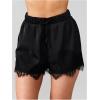 image:imageMakeMeChic Womens Summer Y2K Floral Lace Mini Shorts Satin Drawstring Wide Leg Micro ShortsBlack