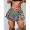 image:imageMakeMeChic Womens Summer Y2K Wrap Denim Shorts Raw Trim Straight Leg Jean Shorts StreetwearLight Wash