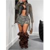 image:imageMakeMeChic Womens Summer Y2K Wrap Denim Shorts Raw Trim Straight Leg Jean Shorts StreetwearLight Wash