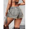 image:imageMakeMeChic Womens Summer Y2K Wrap Denim Shorts Raw Trim Straight Leg Jean Shorts StreetwearLight Wash