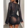 image:imageMakeMeChic Womens Swimsuit Cover Ups Sequin Sheer Mini Dress Coverup Sparkly Mesh Deep V Neck CoverupsBlack