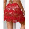 image:imageMakeMeChic Womens Swimsuit Coverup Crochet Skirt Tie Waist Bathing Suit Knit Beach Mini Skirt for VacationRed