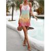 image:imageMakeMeChic Womens Swimsuit Coverups Crochet Dress Color Block Hollow Out Beach Cover UpMulticolor