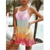 image:imageMakeMeChic Womens Swimsuit Coverups Crochet Dress Color Block Hollow Out Beach Cover UpMulticolor