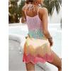 image:imageMakeMeChic Womens Swimsuit Coverups Crochet Dress Color Block Hollow Out Beach Cover UpMulticolor