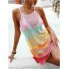 image:imageMakeMeChic Womens Swimsuit Coverups Crochet Dress Color Block Hollow Out Beach Cover UpMulticolor