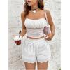 image:imageMakeMeChic Womens Wide Leg Shorts Drawstring High Waist Eyelet Scallop Boho ShortsWhite