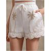 image:imageMakeMeChic Womens Wide Leg Shorts Tropical Scallop Trim Drawstring High Waist Vacation Casual ShortsApricot
