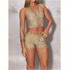 image:imageMakeMeChic Womens Y2K Low Rise Grommet Eyelet Shorts PU Leather Summer Vintage Mini ShortsKhaki