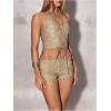 image:imageMakeMeChic Womens Y2K Low Rise Grommet Eyelet Shorts PU Leather Summer Vintage Mini ShortsKhaki