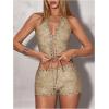 image:imageMakeMeChic Womens Y2K Low Rise Grommet Eyelet Shorts PU Leather Summer Vintage Mini ShortsKhaki