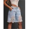 image:imageMakeMeChic Womens Y2k Floral Lace Denim Bermuda Shorts Wide Leg Jean ShortsBlue