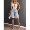 image:imageMakeMeChic Womens Y2k Floral Lace Denim Bermuda Shorts Wide Leg Jean ShortsBlue