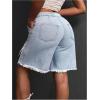 image:imageMakeMeChic Womens Y2k Floral Lace Denim Bermuda Shorts Wide Leg Jean ShortsBlue